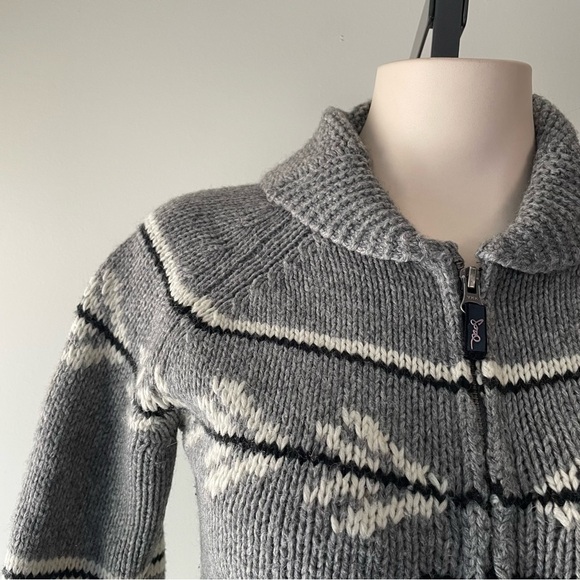 Triple Five Soul Wool Blend Cowichan Knit Aztec Cardigan Grey Black Size Small - Picture 6 of 11